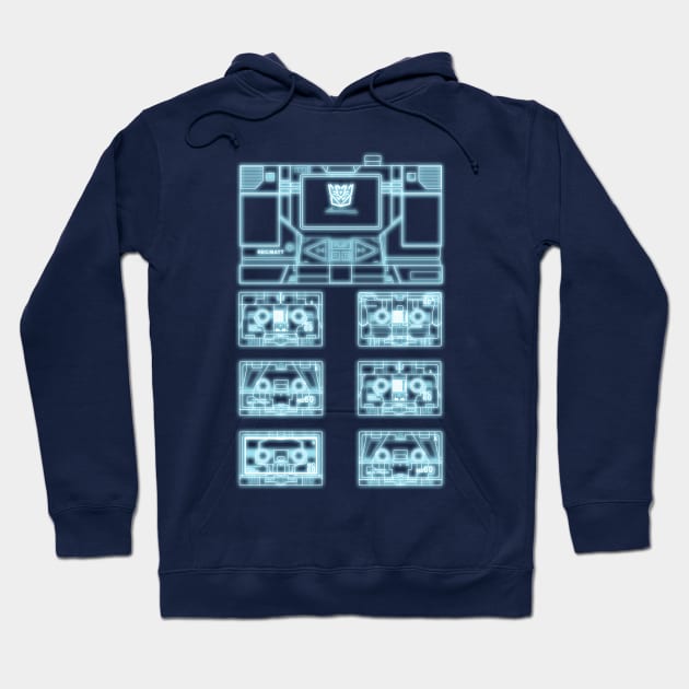 Masterpiece Soundwave and Cassettes Blue tron effect Hoodie by Draconis130